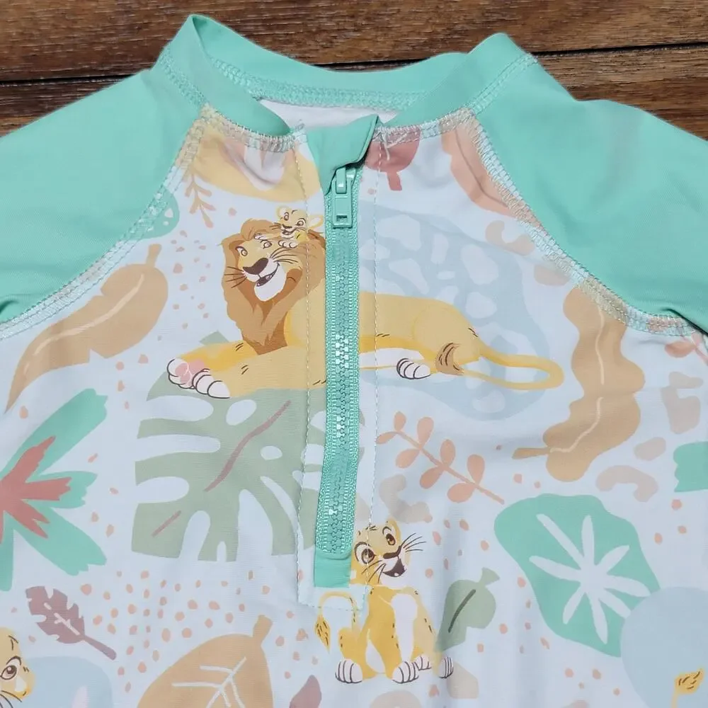Disney Baby Lion King LS Teal 1Pc Rash Guard Unisuit w/ Snap Bottoms - Size 6-9m